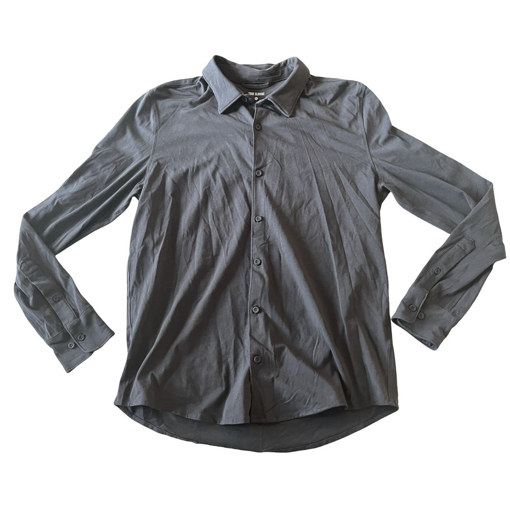 True‎ Classic Men's Size M Dark Gray Long Sleeve Causal Button-Up 95% Cotton